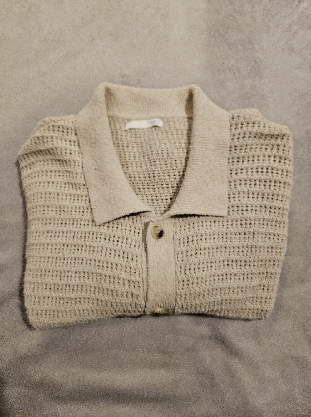 Like New! Zara Men XL Open Knit Mesh Button Down Polo Sweater Shirt Beige